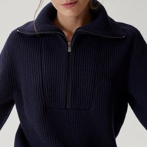 Zara Merino Wool Half-Zip Sweater in Navy